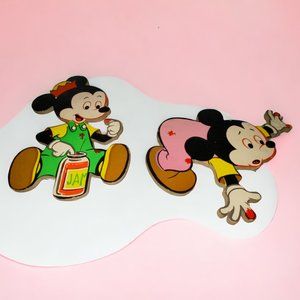 2 Vintage Disney Mickey Mouse Wall Thick Cardboard Particle Board Nursery Decor
